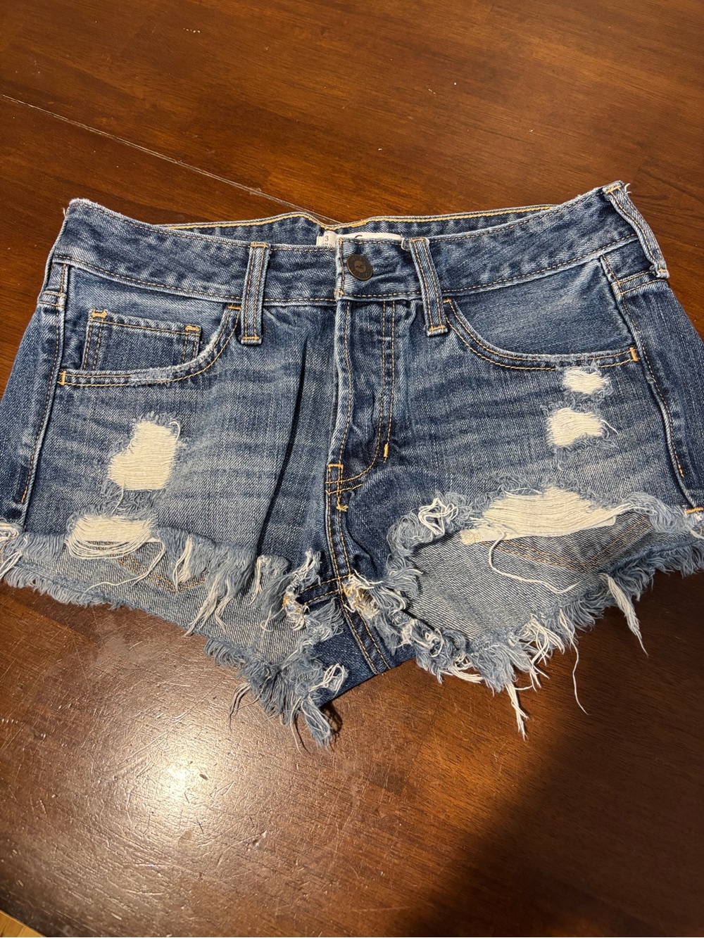 Hollister Women's Distressed Denim Shorts - Blue Denim
